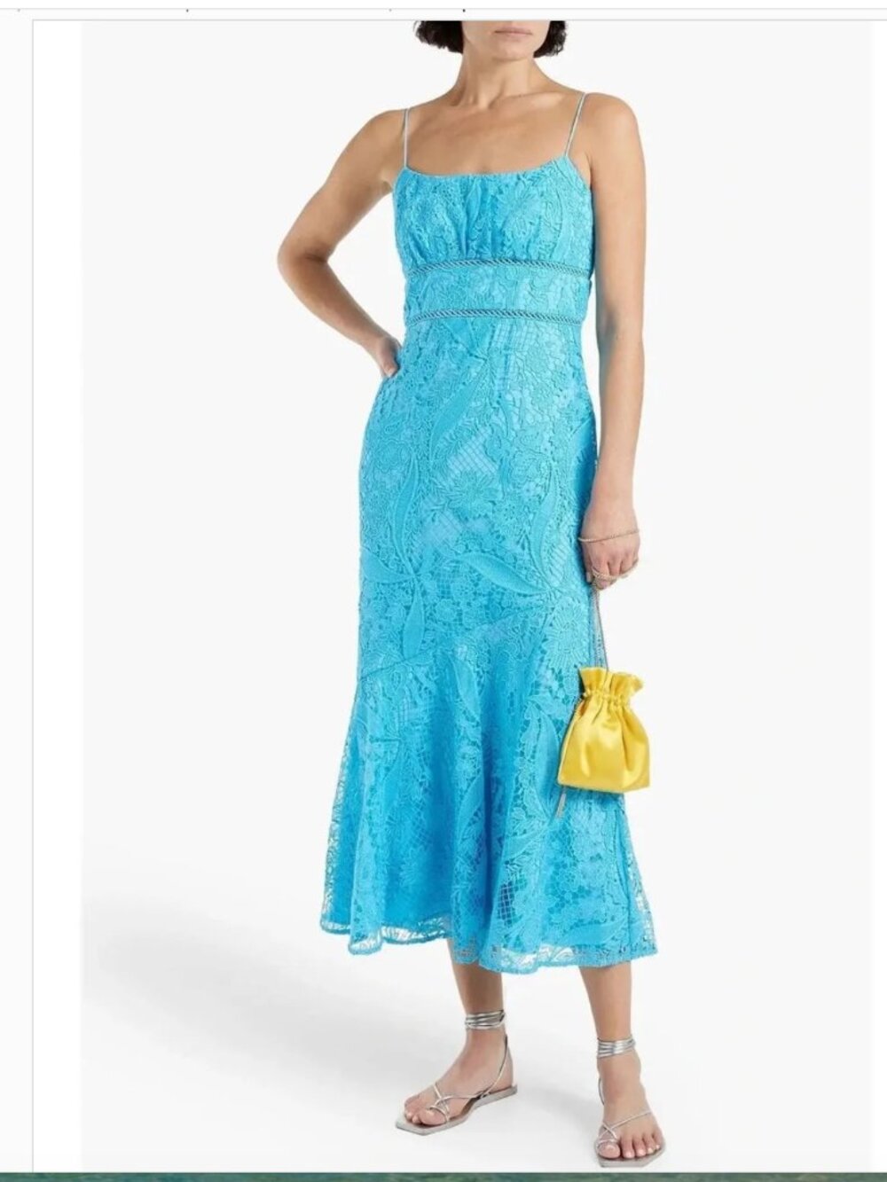 Monique Lhuillier Turquoise Lace Spaghetti-Strap Midi Dress